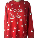 Mighty fine Womens Christmas Sweater Size XLarge Red Polka Dots, Fa La La La Photo 0