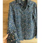 A loves A  Blouse Sz M Blue 100% Silk Floral Button Down Top Collared Preppy Photo 2