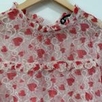 Allegra K Fairy Heart Ruffle Mock Neck Sheer Mesh Lace Top Sz XL Cottage Prairie Romantic Photo 5