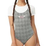 Forever 21 Plaid Houndstooth Rogue Graphic Bodysuit Size Small Photo 1