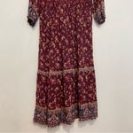 Knox Rose Floral Print Long Sleeve V-Neck Button Down Shift Midi Dress Burgundy Photo 15
