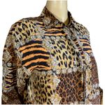 VINTAGE 1990'S S.L.B. BY SUNNY LEIGH ANIMAL PRINT SILK BUTTON DOWN BLOUSE (M) Brown Size M Photo 5