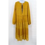 Free People  Gemma Midi Dress Floral Embroidered Eyelet Boho Mustard Yellow Photo 3