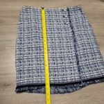 Talbots  Petites Tweed Button Front Fringe Skirt Wrap Navy Blue White Size 12P Photo 6