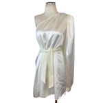 SELMACILEK One Sleeve Mini Dress in Ecru XSmall New Womens Satin Cocktail White Size XS Photo 4