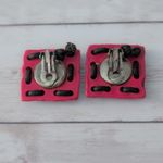 Vintage Clip On Earrings Large Statement Pink Square with Dark Brown Cord Photo 7