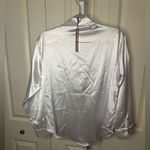 Micas Silver Satin Blouse Button Down‎ Long Sleeve Collared Shirt Photo 2