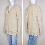 Inis Craft 100% merino wool fisherman‎ cardigan sweater, women's size S Brown Photo 2