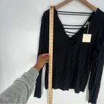Good Luck Gem  Black Strappy Long Sleeve V-Neck‎ Blouse NWT Size L Photo 9