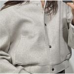 ZARA  XL Cropped Bomber Jacket Beige Wool Blend Snap Front Ribbed Hem NWT Women Photo 1