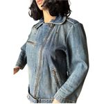 Current/Elliott Vintage Y2K Current Elliott The Biker Jacket blue denim Motoside zipper size 6 Photo 15
