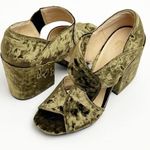 CAbi Interlock Moss Green Velvet Open Toes Chunky Block Heels #6016, Size 7 Photo 0