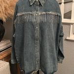 Vocal NWOT Rhinestone Fringe Denim Shirt Jacket Size Large Photo 1