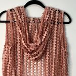 POL Duster Vest Crochet Fringe Trim Hood Size S Dark Blush Pink Boho Rave Indie Photo 2