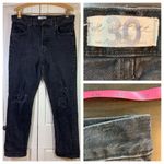 We The Free  People Distressed Black Jeans 30 Button Fly Denim Actual 34x29.5‎ Photo 1