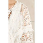 Yoana Baraschi Anthropologie  Top White Lace‎ Crochet Fringe Trim Short Sleeve S Photo 1