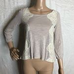 American Eagle  Beige Lace Front 3/4 Sleeve Top Photo 0