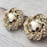 Vintage S.A.C. Clip On Earrings Gold Tone & Faux Pearl Large Statement Photo 1