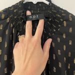 Anthropologie  O.P.T. Black & Gold Mock Neck Metallic Smocked Dress Size L Photo 4