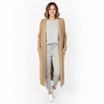 Nap Loungewear Wool Blend Hooded Duster Cardigan Open Front Pockets Tan L Size L Photo 1