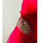 Ashley Lauren  Hot Pink Pleated Crystal Pearl Beaded One Shoulder Gown Size 8 Photo 6