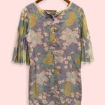 Handmade Vintage 60’s-70’s boho lace trim lavender floral pleated angel sleeve mini dress Photo 2