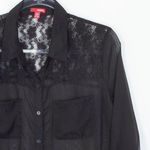 Bongo  Womens Sheer Lace Button Down Blouse Size XL Black Roll Tab Y2K Whimsigoth Photo 1