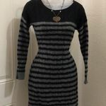 Pink Rose 2000s Gothic Emo Punk Whimsygoth Grey black striped sweater dress long sleeve-S Measurement in pics Photo 0