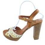 Car Shoe Women's White Brown Studded Ankle Strap Stack Heel Sandals Size 8.5 Photo 0