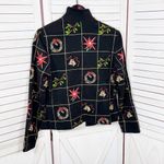 MAK New York Christmas Embroidered Open Front Blazer Jacket Black Multi 8 Photo 7