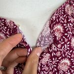 Max Studio Floral Tiered Boho Burgundy Maxi Dress High Neck Pockets Size Medium Photo 7