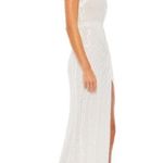 Mac Duggal  Pearl Embellished Soft Tie One Shoulder White Evening Dress Gown sz 8 Photo 3