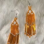 Native American Beaded Tassel Earrings Orange Photo 2