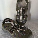 LANDS' END Women's Strappy Sandals Sz 9 Olive Floral Sticky Strap‎ Suede Upper Green Photo 0