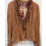 Elie Tahari Brown Crushed Velvet Ruffled Blazer Jacket W/ Printed Lining Size S Photo 0