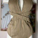 Tan Beige Textured Halter Cut Out One Piece Swimsuit Plus Size 2XL Photo 0