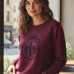 Talbots Maroon and Navy Crest Pattern Cotton Blend Crew Neck Sweater Size Medium Photo 0