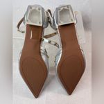 Beautiful 10 Silver Engraved Gold Studded Strap Clear Heel Event Shoes NWOT Photo 4