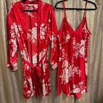 Cacique  Lane‎ Bryant Red Floral Satin Robe Slip Nightgown Set 18/20 2X Photo 0