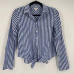 J. Crew Blue White Stripe Button‎ Front Tie Shirt Size Small Preppy Academic Photo 1