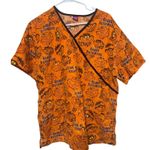 Disney Women's  Scrub Top XL Cheshire Cat Alice in Wonderland Halloween Orange Photo 0