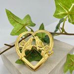 Vintage 1940s Lovebird Heart Rhinestone Brooch Pin Gold Photo 1