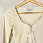 ASOS Gilli Off White Ribbed Lace Up Long Sleeve Bodysuit M Photo 3