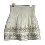White House | Black Market WHBM White Gold Embroidered Smocked Waist Tiered Silk Mini Skirt Size XS Photo 6