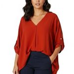 Entro  Split Neck Tunic Top Womens L Rust Orange Flowy Lightweight Minimalist Photo 0