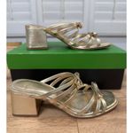Kate Spade  Carolina Block Heel Sandal Metallic Nappa Pale Gold 6.5 Lightly Worn Photo 2