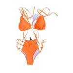 EJsoyo Orange Bikini Set Ring Detail Strappy High Cut Swimsuit XL Photo 1