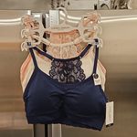 Laura Ashley π Padded Lace Back Bralettes (3 Pk) Navy Blue Pink White Small NWT Photo 0