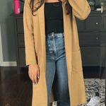 Tan Open Front Knit Long Cardigan Photo 0