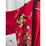 Diane Gilman Red Floral Kimono Jacket 100% Silk Lightweight Open Front Womens L Photo 2